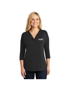 Port Authority® Ladies Concept 3/4-Sleeve Soft Split Neck Top-Black-Extra Small-Premier Companies