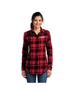 Port Authority® Ladies Plaid Flannel Tunic-Engine Red/Black-Extra Small-Premier Companies
